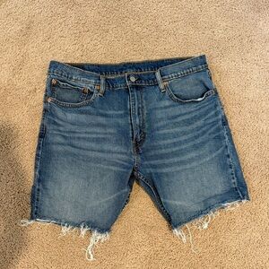 Men's Levi’s Blue Denim Cutoff Shorts - Classic Raw Hem Waist size 38- 9” inseam